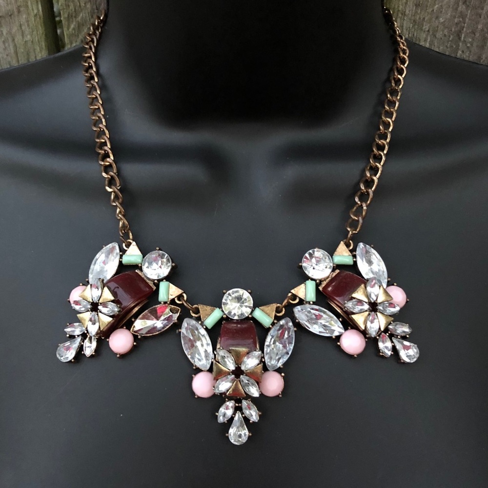 Multicolored Gem Statement Necklace - image 1